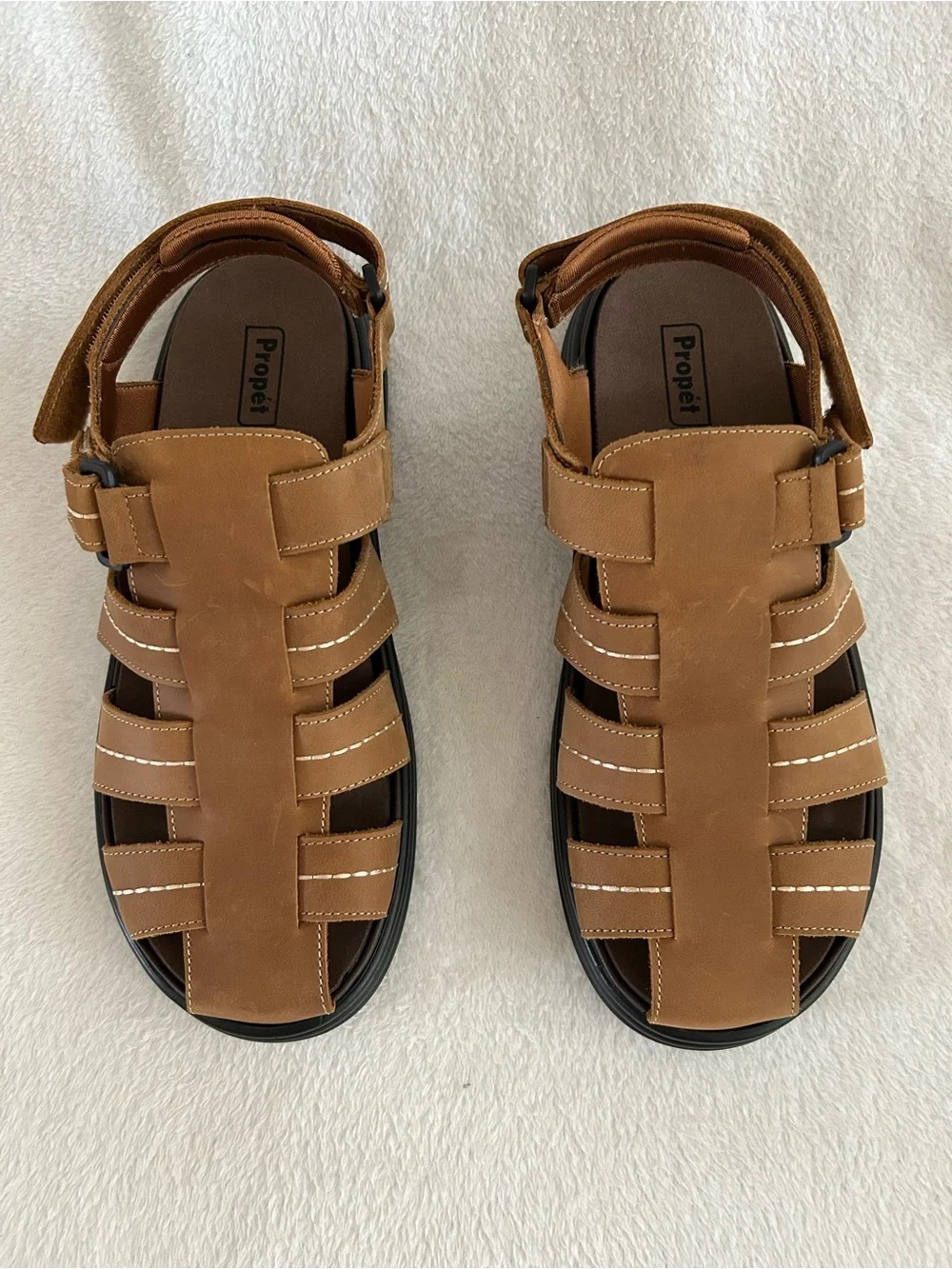 Propet Hunter Fisherman's Sandals Mens Size 11 3E Tan Leather Casual New in Box